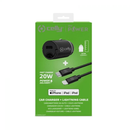 Celly auto punjač 20W PD USB-C+kabl Type-C na lightning • Joker Mobil